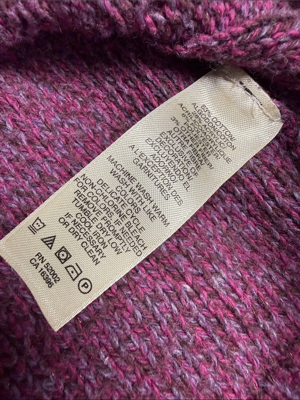 DKNY Rose-Purple Floral Cable V-Neck Sweater - Picture 4 of 6